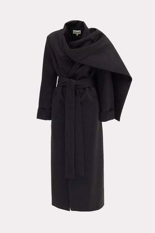 Long Wrap Coat With Drape Collar Black