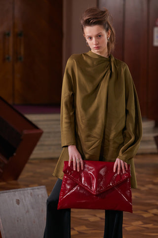 Glossy Patent Envelope Clutch Bag Red