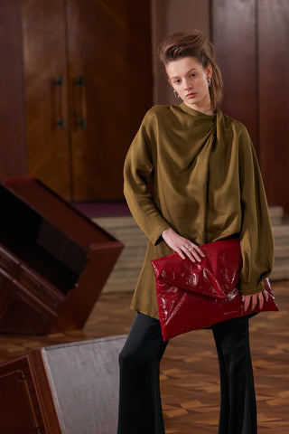 Glossy Patent Envelope Clutch Bag Red