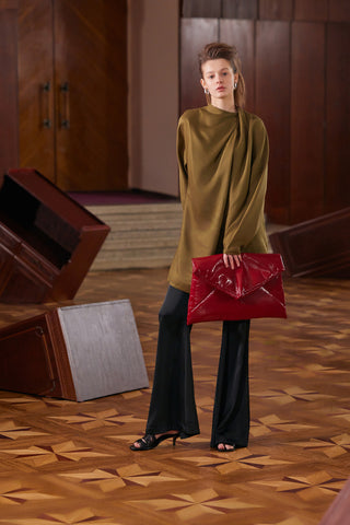 Glossy Patent Envelope Clutch Bag Red