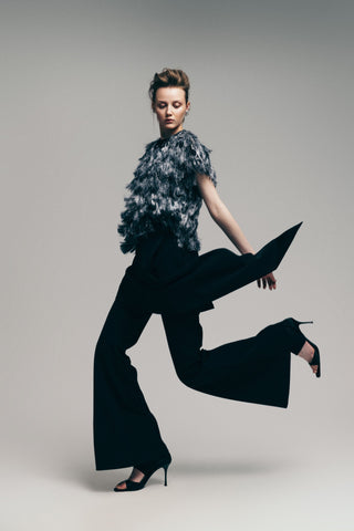 Luxe Fur-Effect Blouse Black-White