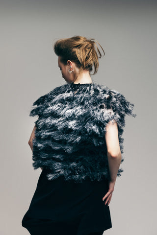 Luxe Fur-Effect Blouse Black-White