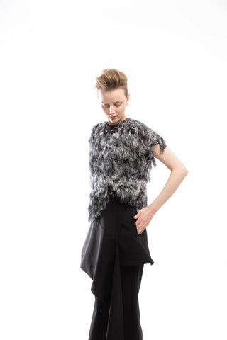 Luxe Fur-Effect Blouse Black-White