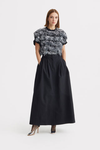 Luxe Fur-Effect Blouse Black-White