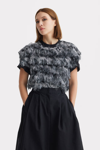 Luxe Fur-Effect Blouse Black-White