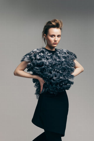 Luxe Fur-Effect Blouse Black-White