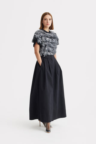 Luxe Fur-Effect Blouse Black-White