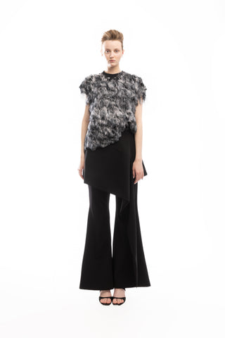 Luxe Fur-Effect Blouse Black-White