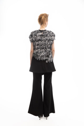 Luxe Fur-Effect Blouse Black-White