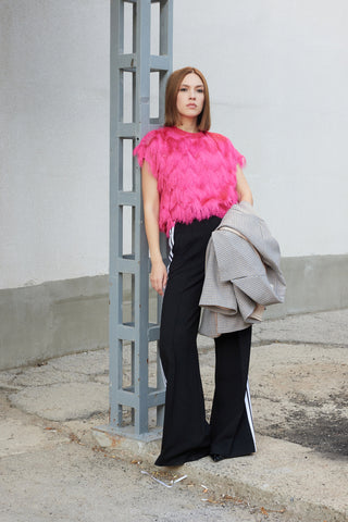 Luxe Fur-Effect Blouse Pink