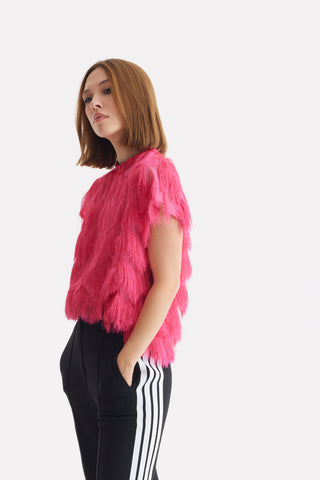 Luxe Fur-Effect Blouse Pink
