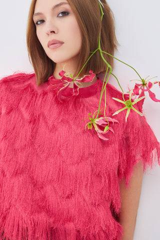 Luxe Fur-Effect Blouse Pink