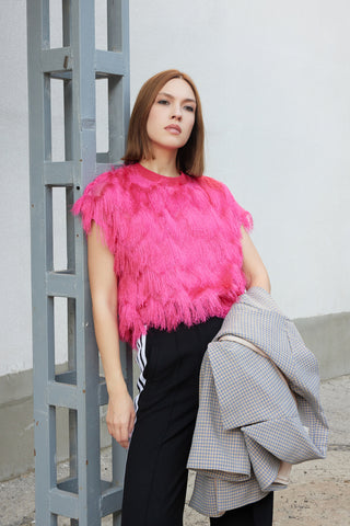 Luxe Fur-Effect Blouse Pink
