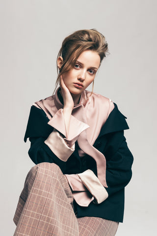 High Waist Long Wide Leg Trousers Warm Taupe With White Grid