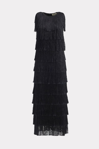 Maxi Fringed Evening Dress Black