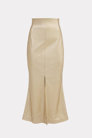 Mermaid Faux Leather Midi Skirt With Slit - Gold