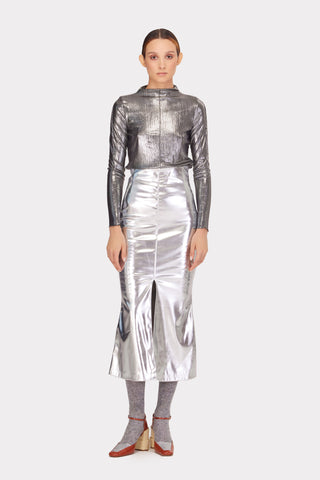 Glitter-Effect Fitted Long Sleeve Blouse Silver