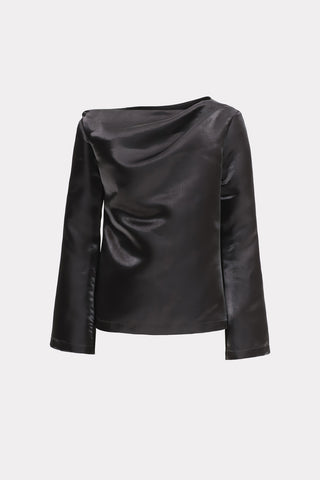Modern Boat Neck Blouse With Gentle Sheen Black