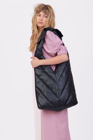 Modern Quilted Faux Leather Tote Bag Black