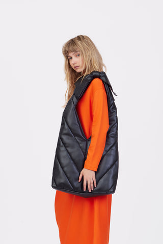Modern Quilted Faux Leather Tote Bag Black