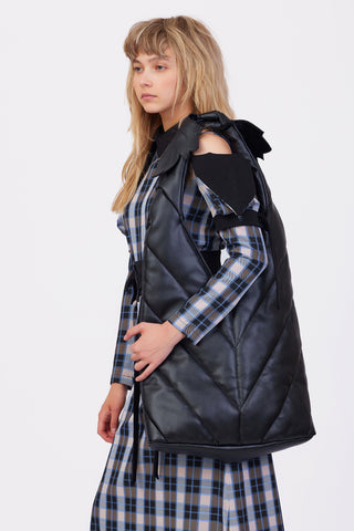 Modern Quilted Faux Leather Tote Bag Black