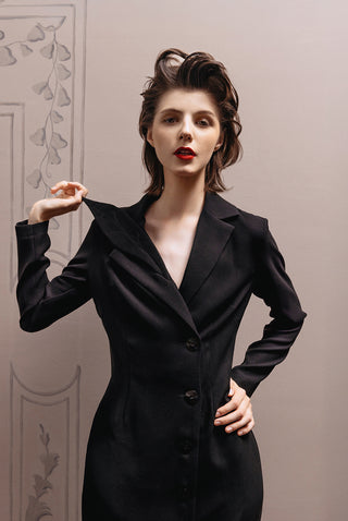 Modern Tailored Long Blazer Dress Black
