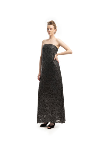 Occasionwear Strapless Guipure Lace A-Line Midi Dress Black