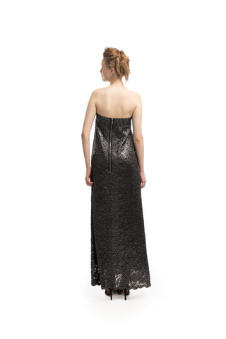Occasionwear Strapless Guipure Lace A-Line Midi Dress Black