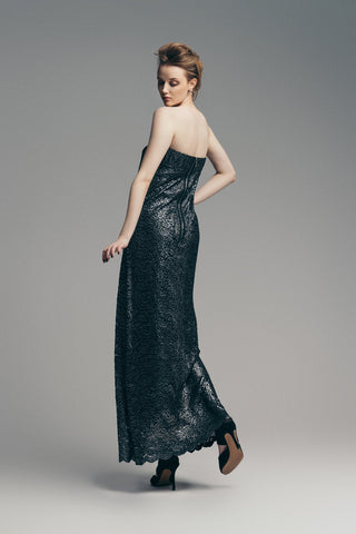 Occasionwear Strapless Guipure Lace A-Line Midi Dress Black