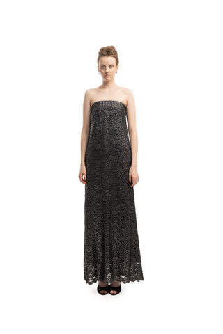 Occasionwear Strapless Guipure Lace A-Line Midi Dress Black