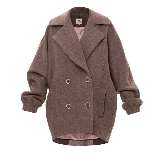 Beige Short Double-Breasted Coat Oversize