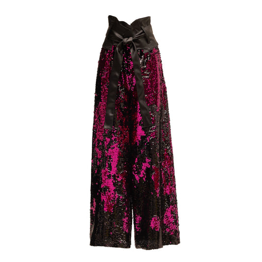 Palazzo Trousers With Double-Sided Sequins Black Pink