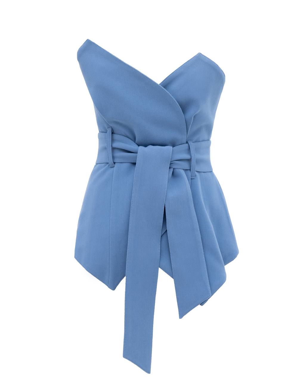 Set - Long Button-Up Dress With Corset Belt Blue