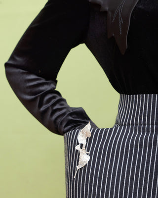 Pinstripe Midi Skirt With Front Slit Black