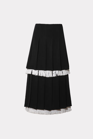 Pleated A-Line Skirt With Fringe Detail Black