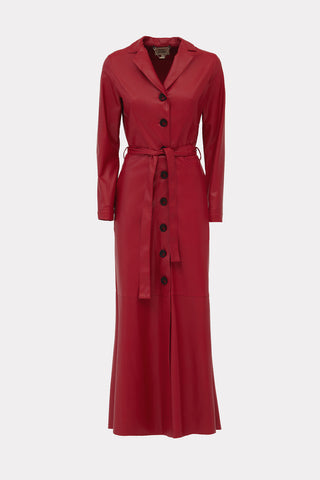 Red Long Button-Up Eco-Leather Trench