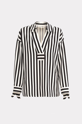 Relaxed Blouse, Drop Shoulders And V-Notch Neckline - Striped