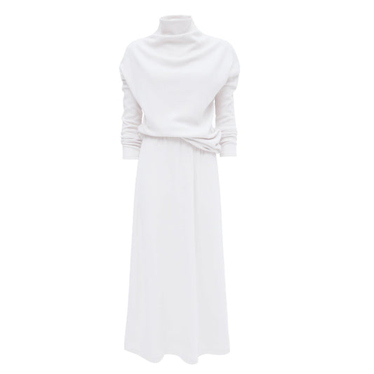 Rib Knit Suit Asymmetric Blouse & Basik Skirt White