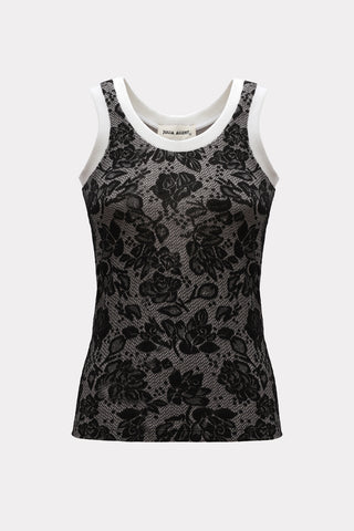 Rib Tank Top Floral Jacquard