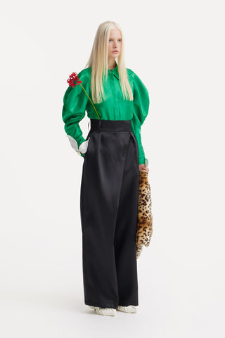 Elegant High-Waisted Silk Organza Pants – Black