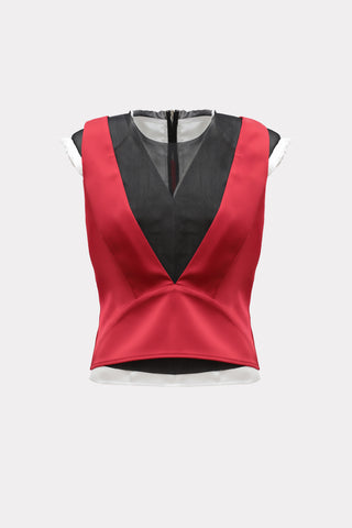 Satin Blouse With Mesh And Shoulder Pads Red