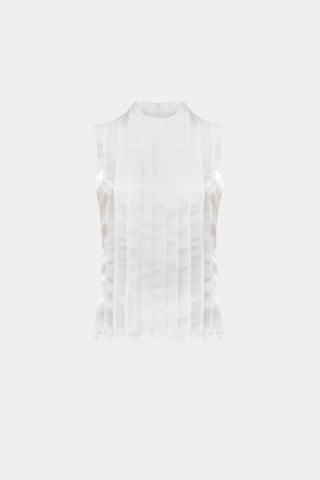 Satin-Organza Sleeveless Blouse White