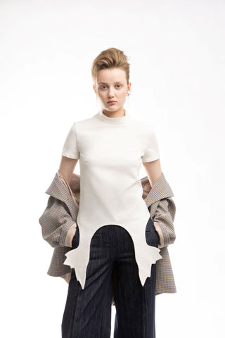 Stylish Relaxed-Fit Blazer With Contrast Lining Blue Beige Check