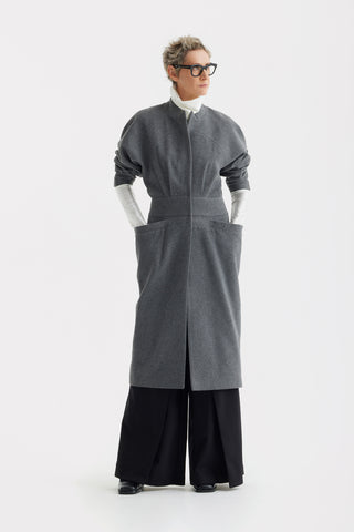 Architectural Wool-Effect Coat With Large Pockets Grey