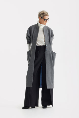 Architectural Wool-Effect Coat With Large Pockets Grey
