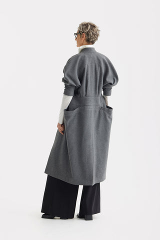 Architectural Wool-Effect Coat With Large Pockets Grey
