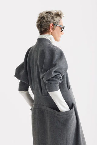 Architectural Wool-Effect Coat With Large Pockets Grey