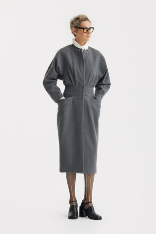 Architectural Wool-Effect Coat With Large Pockets Grey