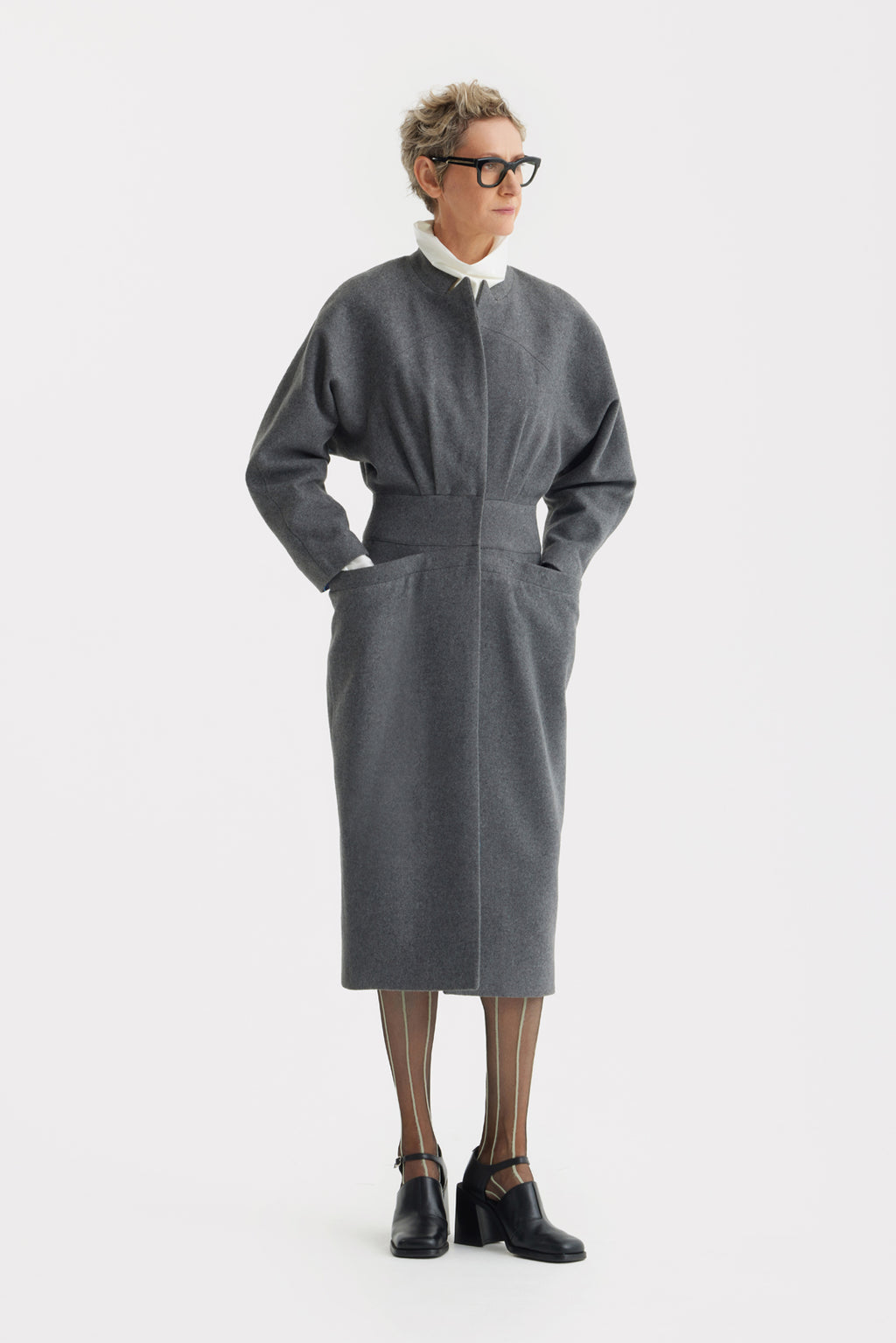 Architectural Wool-Effect Coat With Large Pockets Grey – Julia Allert