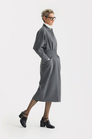 Architectural Wool-Effect Coat With Large Pockets Grey